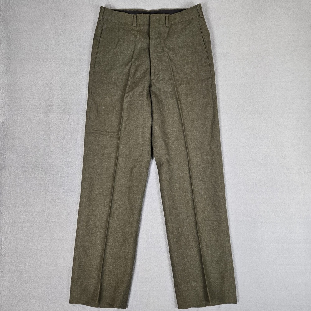 Vintage 1980 Wool Serge Trousers Mens 31L Green Military Pants 80s‎ 33" Inseam